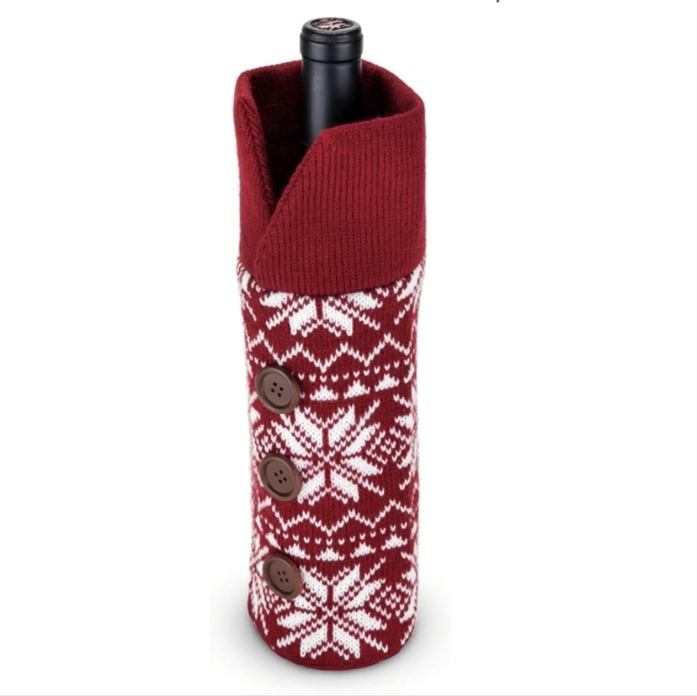 Twine Red and White Knit Wine Bottle Cover Sweater